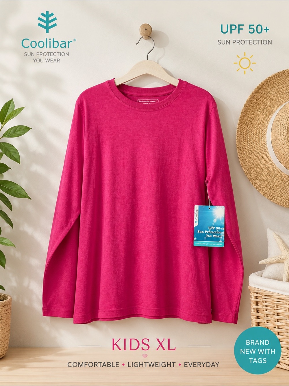 NWT Coolibar Kids XL UPF 50+ Long Sleeve Sun Protection Tee Pink